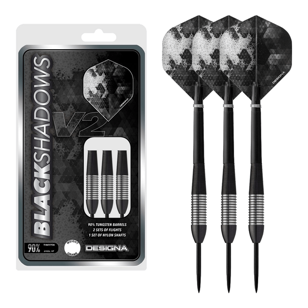 Designa Black Shadow V2 M2  Steel Tip Darts - 90% Tungsten - 22 Grams Darts