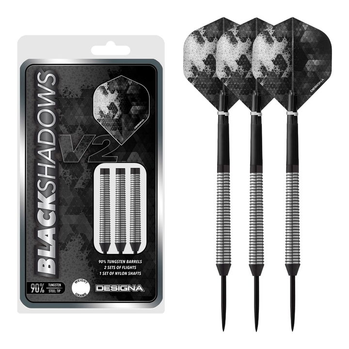 Designa Black Shadow V2 M4 Steel Tip Darts - 90% Tungsten - 22 Grams Darts