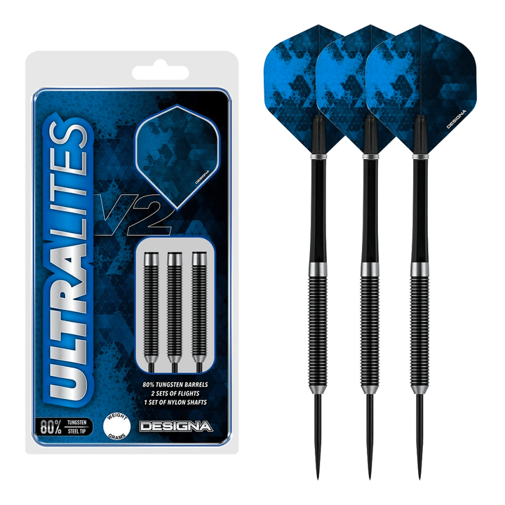 Designa Ultralites V2 M2 Steel Tip Darts - 80% Tungsten - 14 Grams Darts