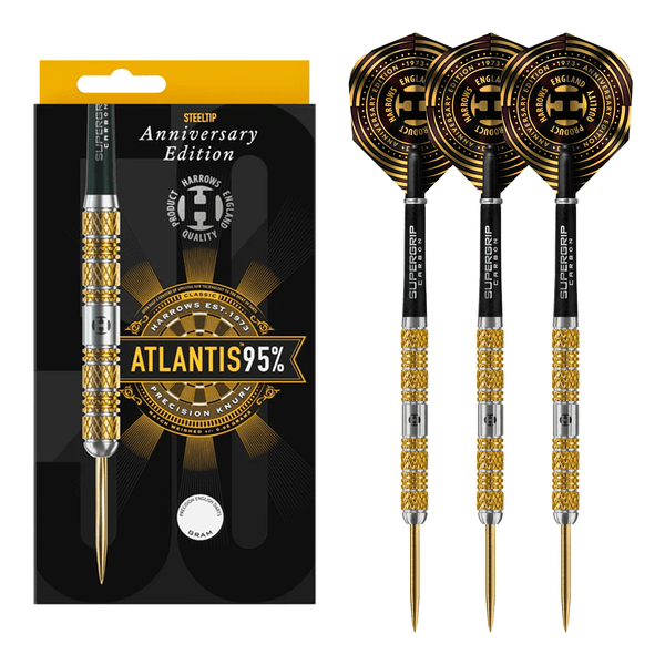 Harrows Atlantis Gold Titanium Anniversary Edition - 95% Tungsten  Steel Tip Darts 22 Grams Darts