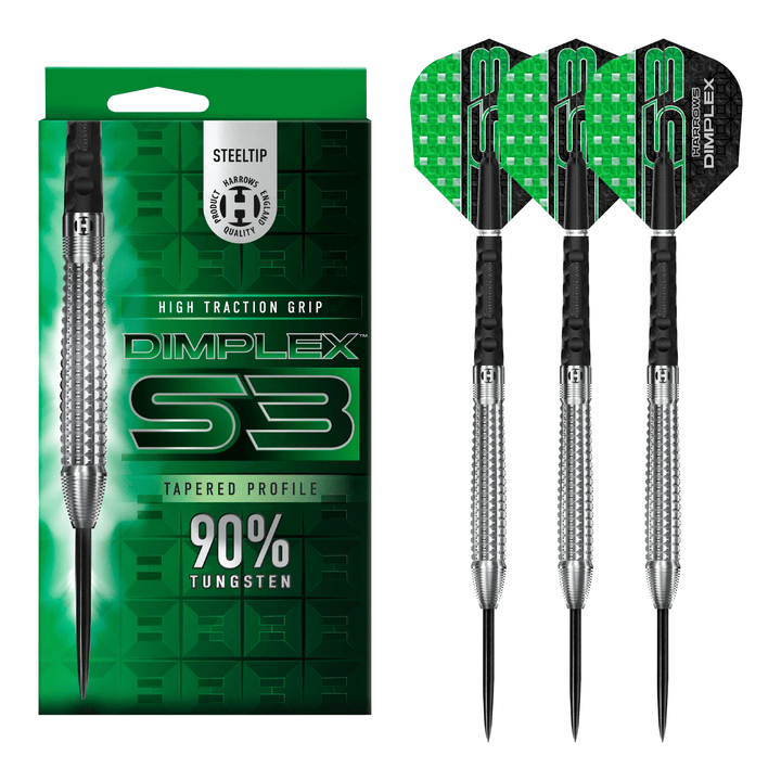 Harrows Dimplex S3 Tapered Profile - 90% Tungsten Steel Tip Darts 22 Grams Darts