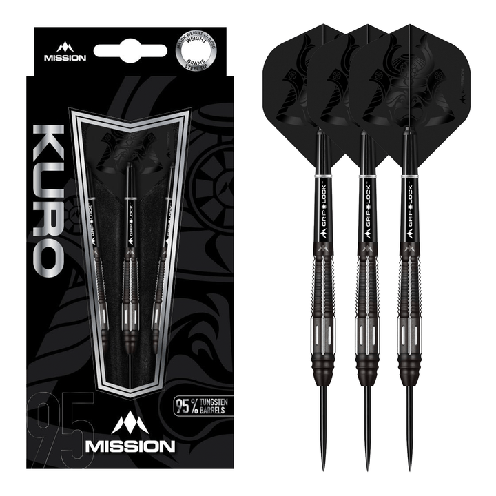 Mission Kuro M4 Rear Taper Steel Tip Darts - 95% Tungsten - 21 Grams Darts