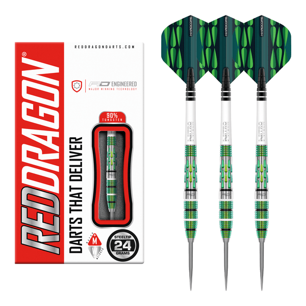 Red Dragon Artura 2 Green - 90% Tungsten Steel Tip Darts 24 Grams Darts