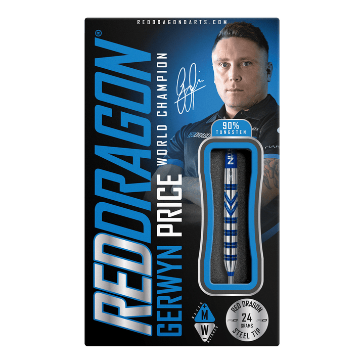 Red Dragon Gerwyn Price Blue Originals Steel Tip Darts - 90% Tungsten - 24 Grams Darts