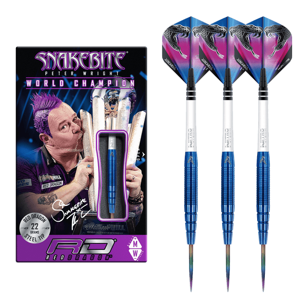 Red Dragon Peter Wright PL15 Blue Steel Tip Darts - 90% Tungsten - 22 Grams Darts