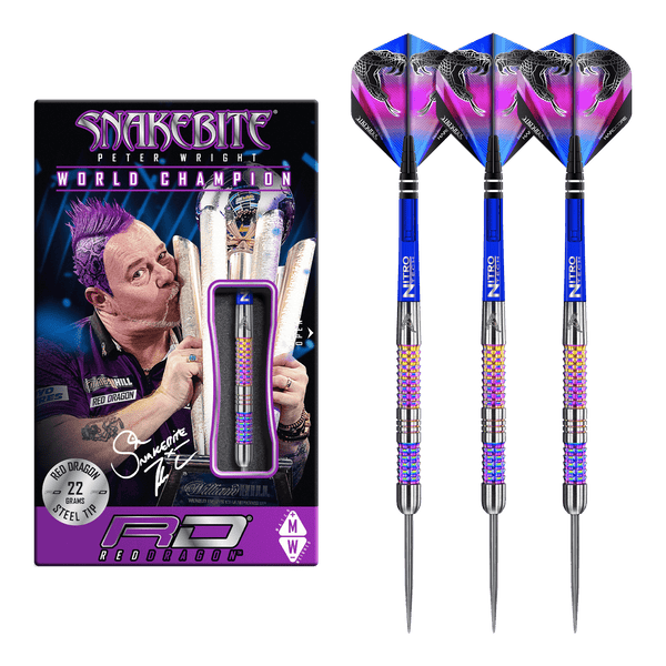 Red Dragon Peter Wright Rainbow Mamba Steel Tip Darts - 90% Tungsten - 22 Grams Darts