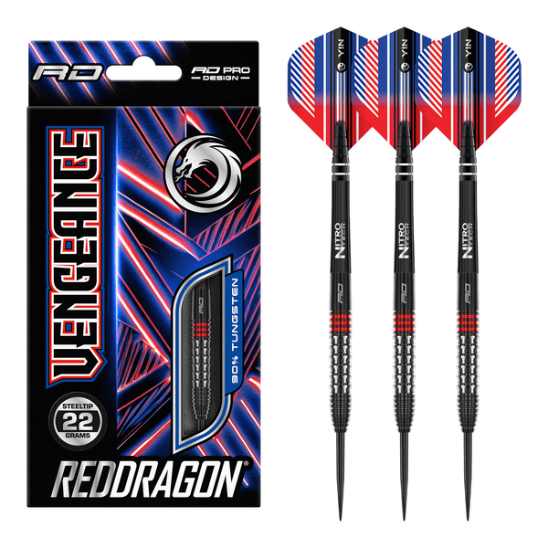 Red Dragon Vengeance Red - 90% Tungsten Steel Tip Darts 22 Grams Darts