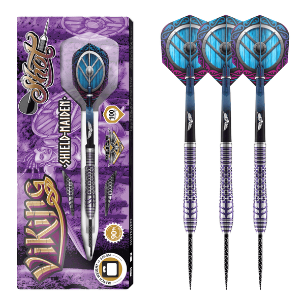 Shot Viking Shield-Maiden Steel Tip Darts - 90% Tungsten - 22 Grams Darts