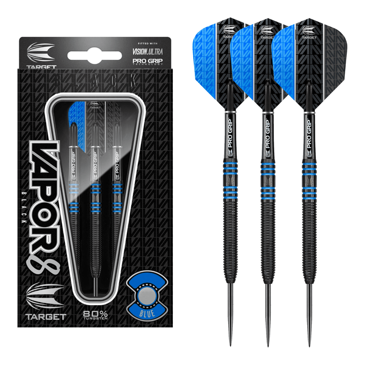 Target Vapor 8 Black & Blue - 80% Tungsten Steel Tip Darts 22 Grams Darts