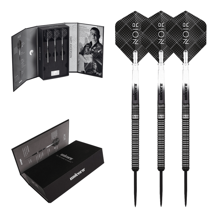 Unicorn Gary Anderson Noir Steel Tip Darts - 90% Tungsten - 21 Grams Darts