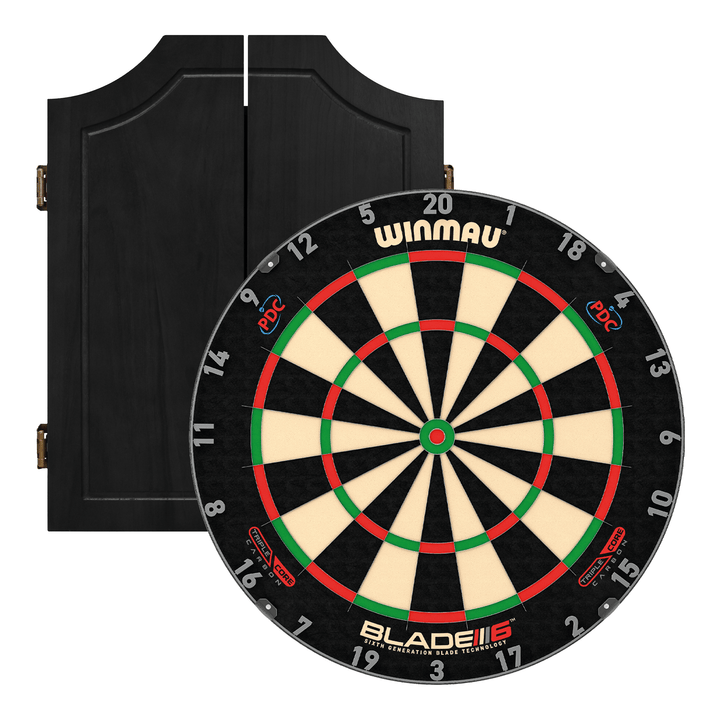 Winmau Blade 6 Dartboard & Solid Wood Cabinet Bundle Blade 6 Triple Core / Black Boards