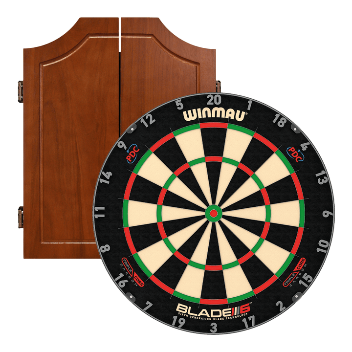 Winmau Blade 6 Dartboard & Solid Wood Cabinet Bundle Blade 6 Triple Core / Walnut Boards