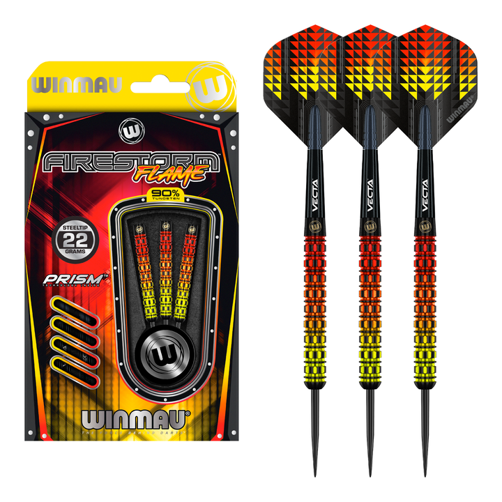 Winmau Firestorm Flame Parallel Barrel - 90% Tungsten Steel Tip Darts 22 Grams Darts