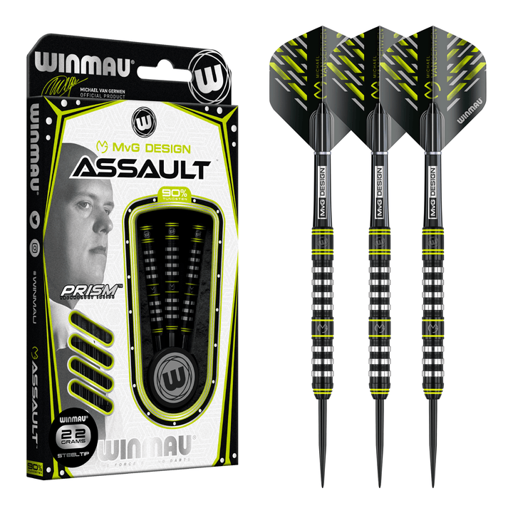 Winmau MVG Assault Steel Tip Darts - 90% Tungsten - 22 Grams Darts