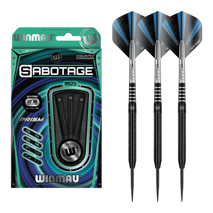 Winmau Sabotage Black Steel Tip Darts - 90% Tungsten - 22 Grams Darts