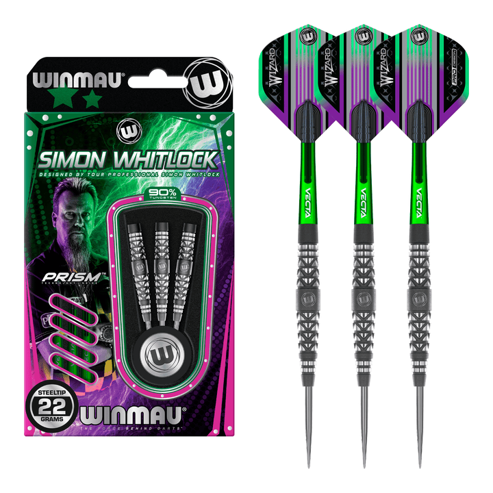 Winmau Simon Whitlock Shot Blast - 90% Tungsten Steel Tip Darts 22 Grams Darts