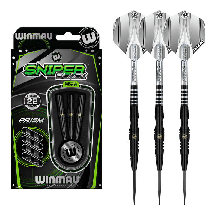 Winmau Sniper Black - 90% Tungsten Steel Tip Darts 22 Grams Darts